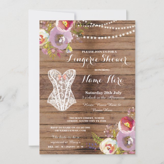 Invitation Lingerie Douche mariée partie bois Floral Invitati (Devant)