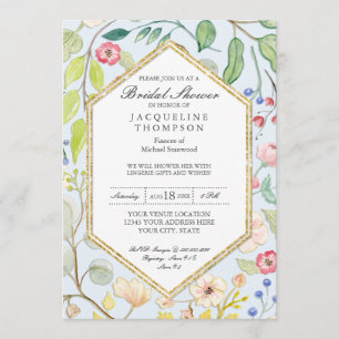 Invitation Lingerie Fête des mariées bleu aquarelle Floral