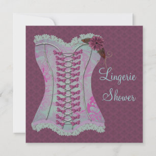 Invitation Lingerie Réception de Mariage Corset Damassé Plum 