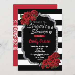 Invitation Lingerie rose rouge douche noir et argent