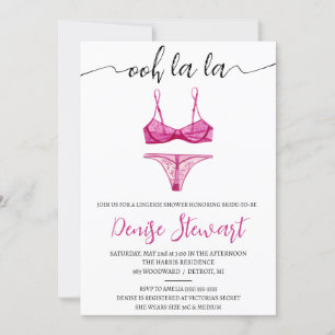 Invitation Lingerie Shower, Noir, Blanc, Rose, Mariage