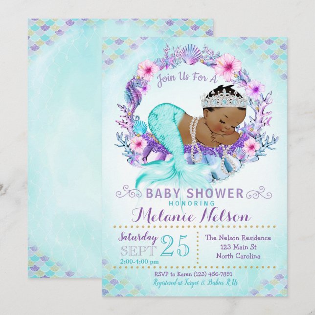 Invitation L'invitation de baby shower de sirène arrosent (Devant / Derrière)