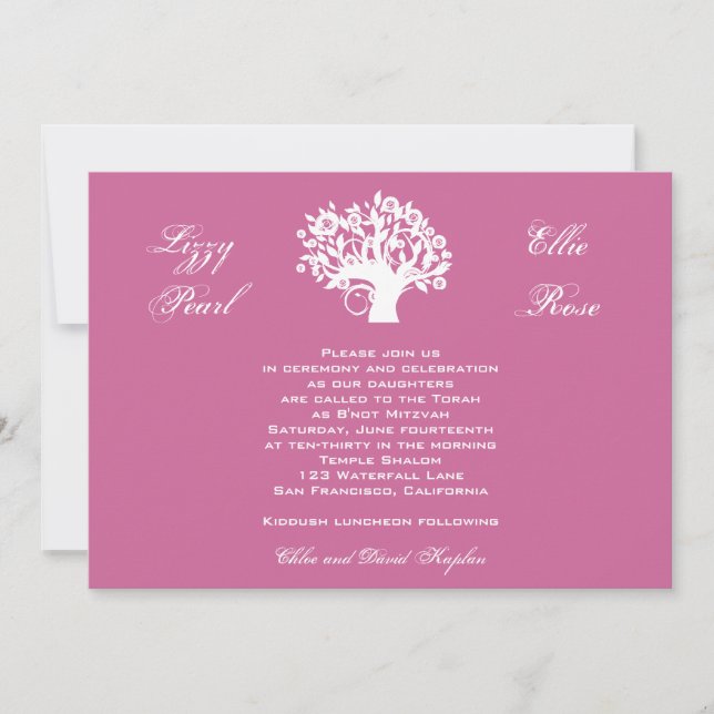 Invitation L'invitation de bat mitzvah jumelle l'arbre du (Devant)