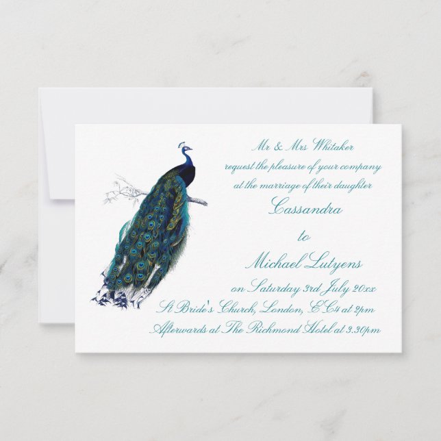 Invitation L'invitation de mariage de collection de paon (Devant)