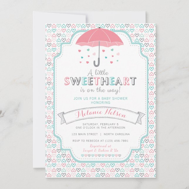 Invitation L'invitation du Baby shower amoureux de Valentine (Devant)