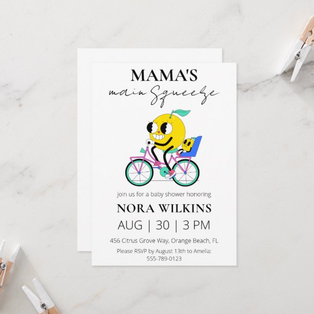 Invitation L'invitation principale de Mama au baby shower d'a (Devant/Arrière en situation)