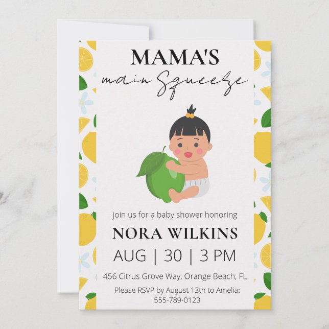 Invitation L'invitation principale de Mama au baby shower d'a (Devant)