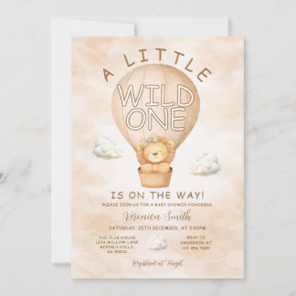 Invitation Lion A Little Wild One Hot Air balloon Baby Shower