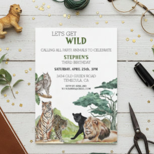Invitation Lion Big Cats Jungle Safari Sauvage Anniversaire