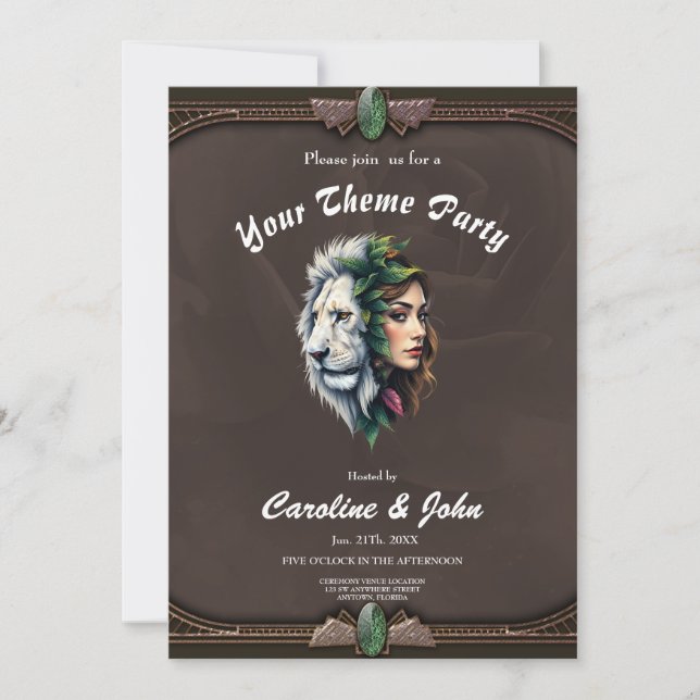 Invitation Lion blanc et femme (Devant)