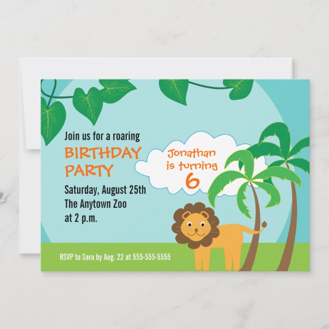 Invitation Lion dans la jungle, fête d'anniversaire des enfan (Devant)