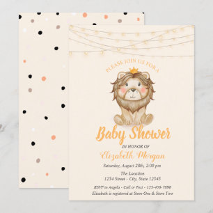 Invitation Lion mignon, Éclairage à cordes, Baby shower à poi