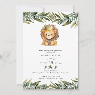 Invitation Lion mignon   Prince   Baby shower aquarelle