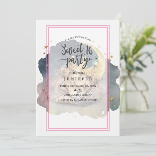 Invitation Lion Mignonne Roi Dormir Sur La Lune (Debout devant)