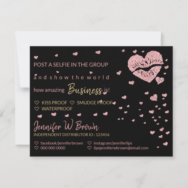 Invitation Lipstick Business coeur rose lèvres selfie (Devant)