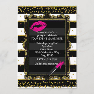 Invitation Lipstick Lips Gold Confetti & Stripes Glamor