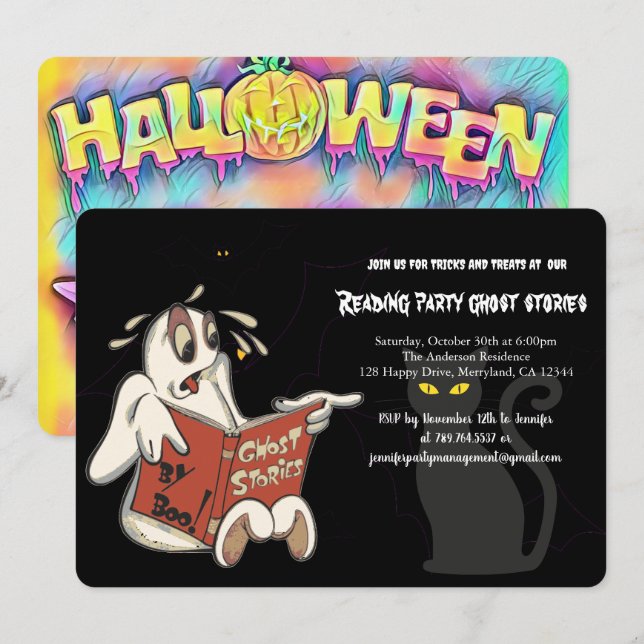 Invitation Lire des histoires fantômes fête, Halloween (Devant / Derrière)