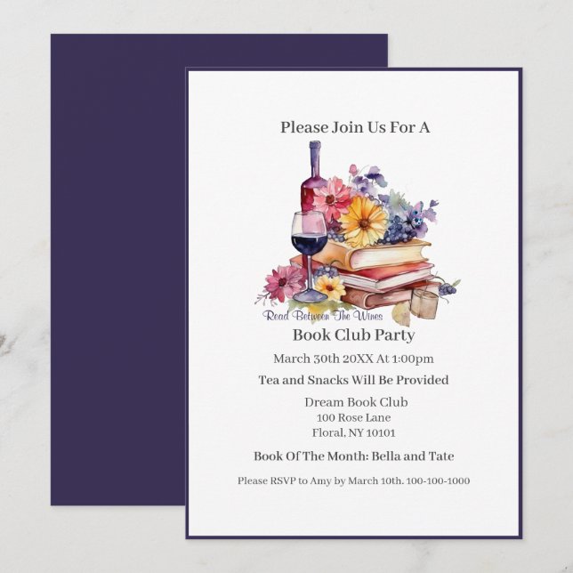 Invitation Lire entre les vins, Club de lecture (Devant / Derrière)