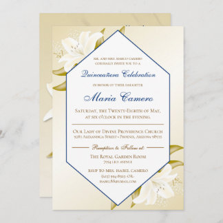 Invitation Lis d'or et bleu marine Quinceañera