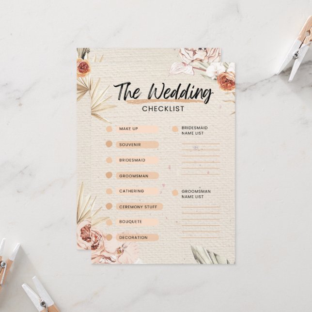 Invitation Liste de contrôle du Mariage  (Devant/Arrière en situation)