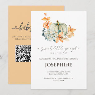 Invitation Liste de naissance Little Pumpkin Baby Shower QR