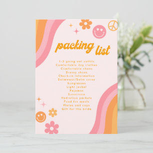 Invitation Liste d'emballage rose et orange rétro