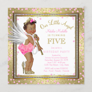 Invitation Little Angel Ethnic Girls 5th Birthday Party