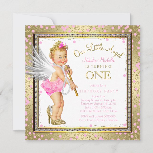 Invitation Little Angel Girls 1er anniversaire (Devant)