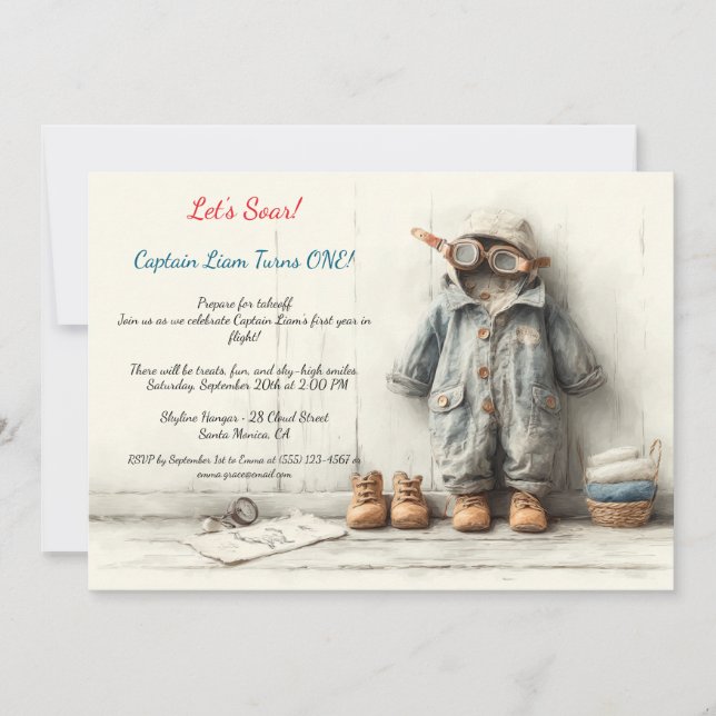Invitation Little Aviator 1ère fête d'anniversaire (Devant)