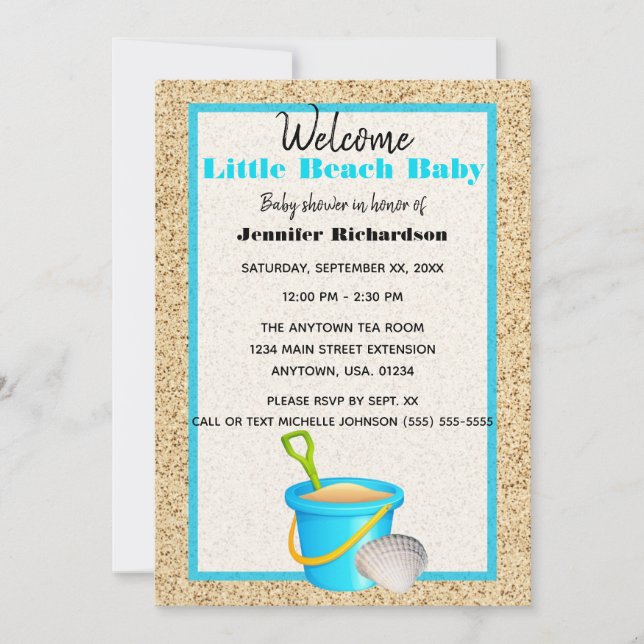 Invitation Little Beach Baby Turquoise Sand Pail Baby shower (Devant)