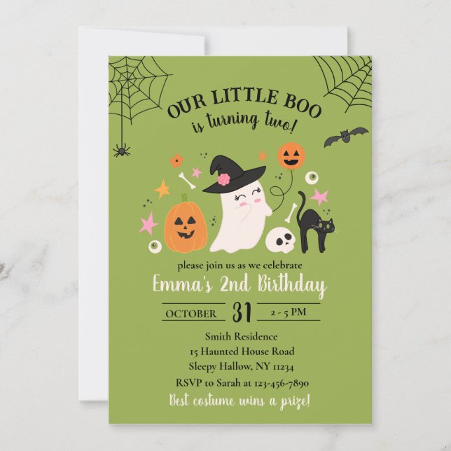 Invitation Little Boo 2e anniversaire Halloween Party Invitat (Devant)