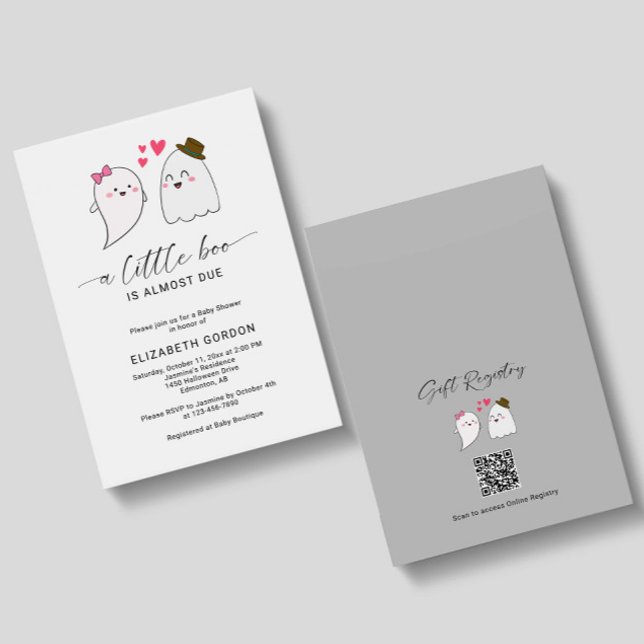 Invitation Little Boo Baby shower Halloween Ghost QR Code (Créateur téléchargé)