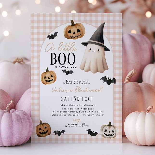 Invitation Little Boo Baby shower Orange Ghost Citrouille (A little Boo is almost due! Orange halloween themed baby shower invitation with ghost and pumpkins)