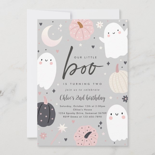 Invitation Little Boo Boho Halloween Ghost 2e fête d'annivers (Devant)