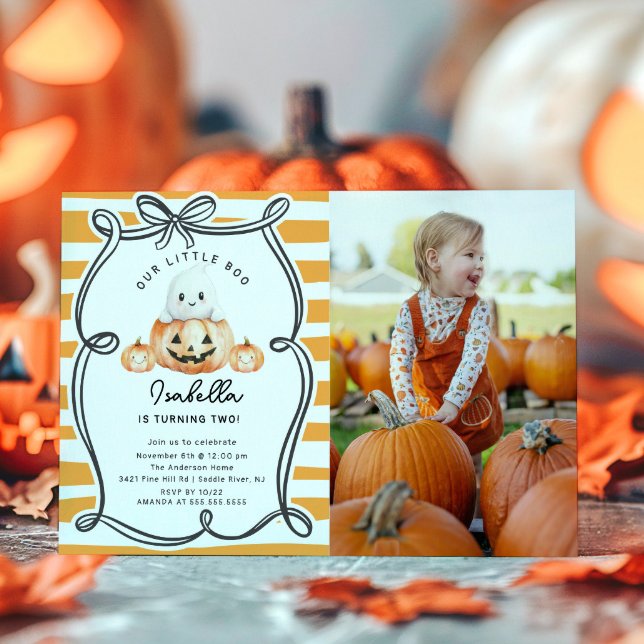 Invitation Little Boo Citrouille Photo 1er anniversaire (Créateur téléchargé)