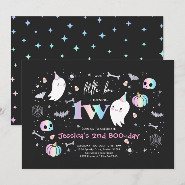 Invitation Little Boo Cute Pink Ghost Halloween 2e anniversai (Devant / Derrière)