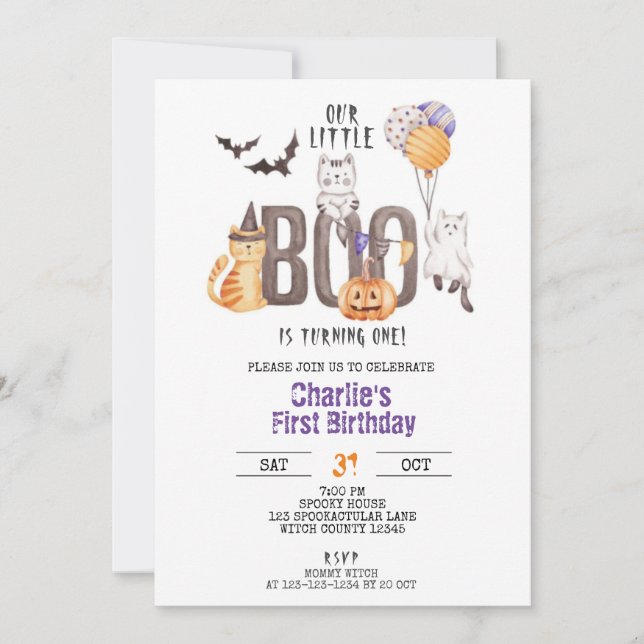 Invitation Little Boo devient un, Halloween 1er Anniversaire (Devant)