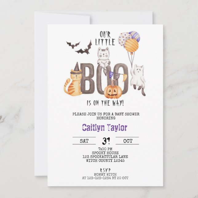 Invitation Little Boo est en route, Baby shower d'Halloween (Devant)
