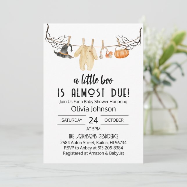 Invitation Little Boo est presque dû Baby shower d'Halloween (Debout devant)