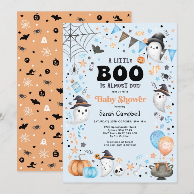 Invitation Little Boo est presque dû Halloween Baby shower Bo (Devant / Derrière)