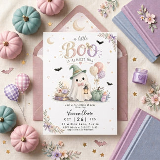 Invitation Little Boo est presque due Baby Shower Rose Fantôm