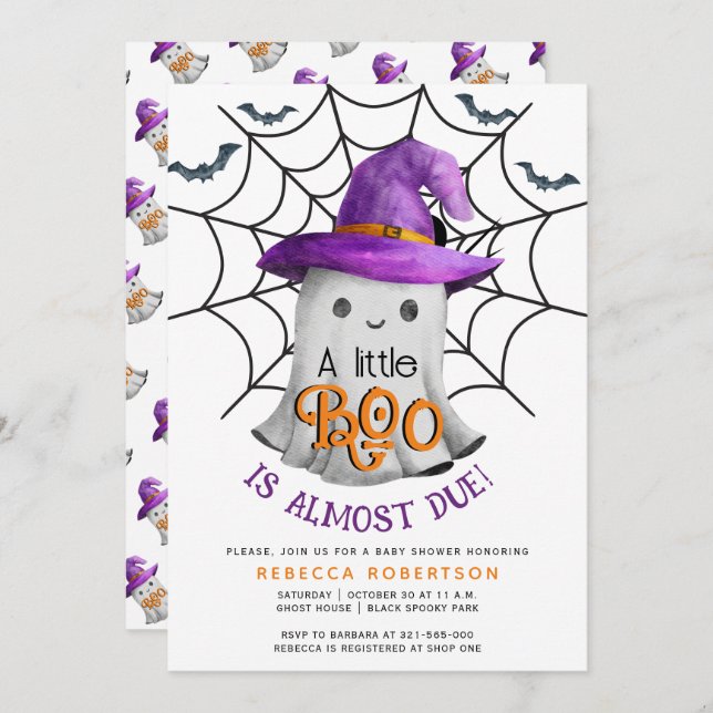 Invitation Little BOO fantôme et web baby shower Halloween (Devant / Derrière)
