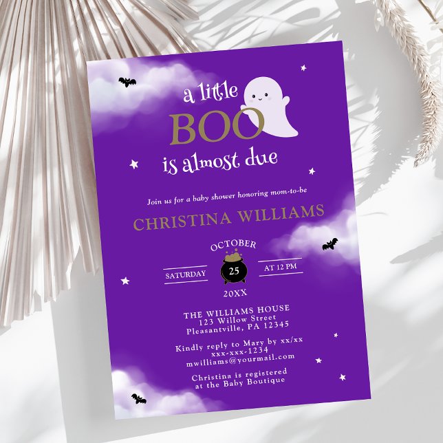 Invitation Little Boo Halloween Ghost Purple Baby shower (Créateur téléchargé)