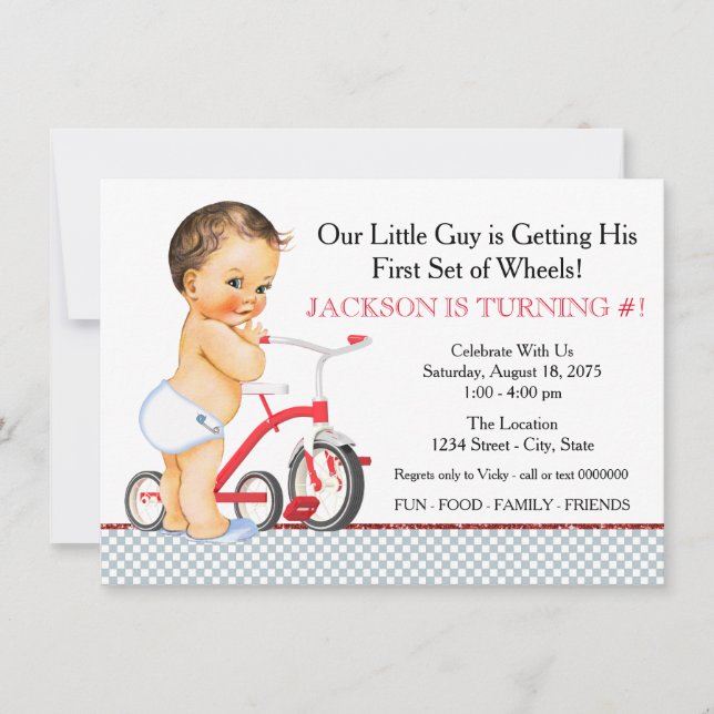 Invitation Little Boy Tricycle fête d'anniversaire (Devant)