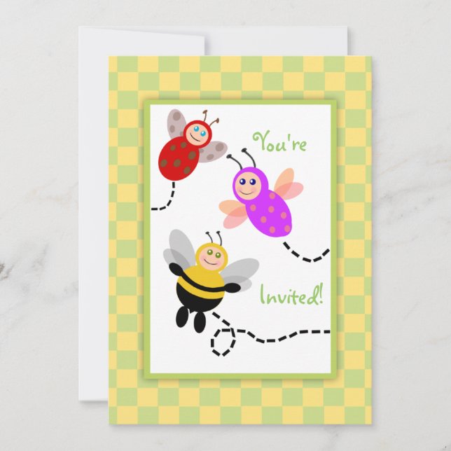 Invitation Little Bugs Ladybug, Bumble Bee, Butterfly Party (Devant)