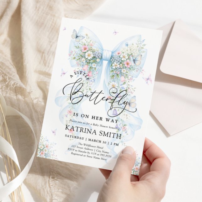 Invitation Little Butterfly Blue Bow Baby Shower (Créateur téléchargé)