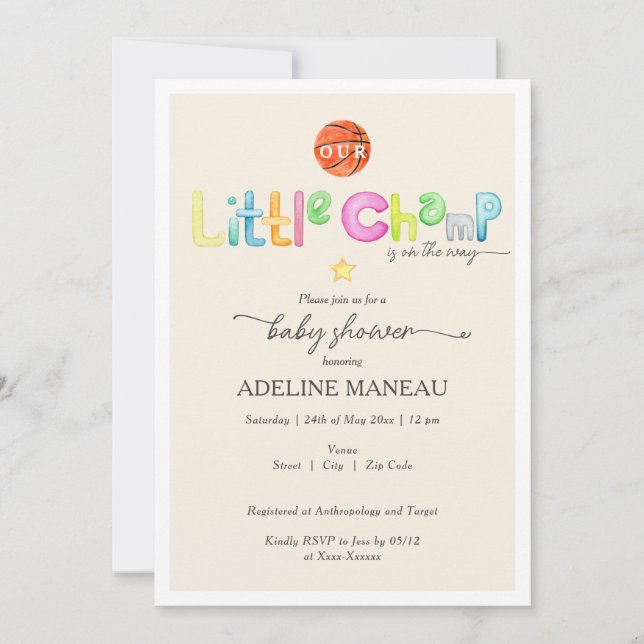 Invitation Little Champ Est Sur Le Chemin Baby shower Aquarel (Devant)
