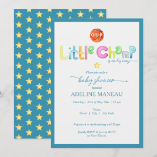 Invitation Little Champ est sur son chemin Baby shower aquare