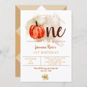 Invitation Little Citrouille 1er anniversaire aquarelle Orang