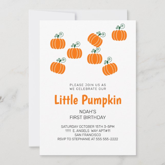 Invitation Little Citrouille Fall Anniversaire de enfant Part (Devant)